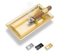 CLZOONG Cigar Ashtray Large Capacity Alloy Cigarette Ash trays, Retro Antique Bronze Cigar Holder for Home Outdoor&Indoor Party Restaurant Pool (Gold)