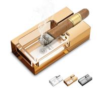 CLZOONG Cigar Ashtray Premium Glass Cigarette Ash trays, Cigar Holder Luxury Classical Modern Decoration for Men, Suitable for Outdoor&Indoor Office Patio Party Home Pool (Gold)