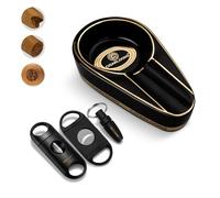 CLZOONG Cigar Ashtray with Cigar Cutter Set Portable, include Cigar Ceramic Ashtray, Enlarge Cigar Guillotine Sharp V-Cut Cutter Punch with Gift Box, Cigar Accessories Set for Men (Black)