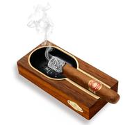 CLZOONG Cigar Ashtray Wooden & Stainless Steel, Large Cigar Holder Ashtrays, Cigar Accessories for Indoor Outdoor Home Decor Ash Tray With Stainless Steel Rest Cigar Holder (Brown)
