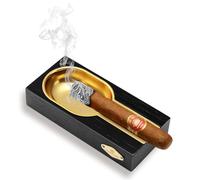 CLZOONG Cigar Ashtray Wooden & Stainless Steel, Large Cigar Holder Ashtrays, Cigar Accessories for Indoor Outdoor Home Decor Ash Tray With Stainless Steel Rest Cigar Holder (Black)