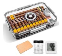 CLZOONG Cigar Humidor Jar/Case/Box Clear with Hygrometer,Humidifier&Cedar Wood Slice, Acrylic Cigar Humidor Portable Airtight Can Hold About 20-30 Cigars (S)
