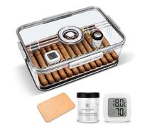 CLZOONG Cigar Humidor Jar/Case/Box Large Clear with Hygrometer,Humidifier&Cedar Wood Slice, Acrylic Cigar Humidor Portable Airtight Can Hold About 40-60 Cigars (M)
