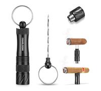 CLZOONG Cigar Punch Portable Multifunctional 4 in 1 Cigar Accessories Tool Stainless Steel with Draw Enhancer Tool, Twin Needle, Punch Cutter and Holder, with Key Chain Ring-Ideal Gifts (Black)