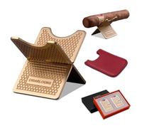 CLZOONG Cigar Stand Stainless Steel Detachable Cigar Holder Rest Portable Cigar Rest Shelf Tray with PU Leather Case and Gifts Box for Men (Bronze)