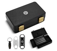 CLZOONG Travel Cigar Humidor Box Case Portable Double Layer Design with Cigar Accessories Hygrometer&Humidifier&Straight Cutter & V-Cutter& Punch,Holds 10 Count-Waterproof Case, Airtight Seal (Black)