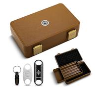 CLZOONG Travel Cigar Humidor Box Case Portable Double Layer Design with Cigar Accessories Hygrometer&Humidifier&Straight Cutter & V-Cutter& Punch,Holds 10 Count-Waterproof Case, Airtight Seal (Brown)