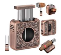 CLZOONG V Cut Cigar Cutter 4 in 1 Multi-Functional with Cigar Punch, Twin Needle and Holder, Stainless Steel Retro Sharp Cigar Accessories, Gift Box Packaging (Pink)
