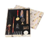 CLZothique Feather Pen Set, Calligraphy Feather Pen with Stainless Steel Nibs, European Style Quill Pen Set with Ink Bottle Wax Seal Kit for Gothic Italian Writing (Black Dot)