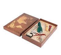 CLZothique Feather Pen Set with Vintage Brass Nib, Retro European Calligraphy Dip Pen for Ink Writing, Includes Goose Feather Pen, 5 Nibs, Ink, Holder, Candle and Seal in Gift Box