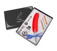 CLZothique Vintage Retro Quill Dip Pen with Metal Nibs, Smooth Writing Calligraphy Pen for Journaling and Letter Writing, Includes 5 Replaceable Alloy Nibs (Red)