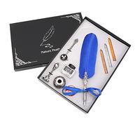 CLZothique Vintage Retro Quill Dip Pen with Metal Nibs, Smooth Writing Calligraphy Pen for Journaling and Letter Writing, Includes 5 Replaceable Alloy Nibs (Blue)