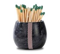 CM CHIC MONDAY Decorative Marble Match Holder - Matches Box for Long and Sticks- in a Jar with Striker Beautiful Home Decor Enhance Your Living Room Wooden Not Included