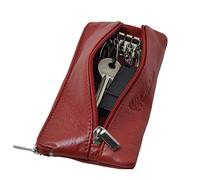 CM Conte Massimo Genuine Leather Key Case Wallet for Men and Women, Double Zipper Pouch with 6 Hooks and Coin Pocket, Gift Box Included, Red