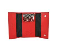 CM Conte Massimo Genuine Leather Key Holder Case, Unisex Key Organiser Wallet with 8 Hooks, Card Slots, Red