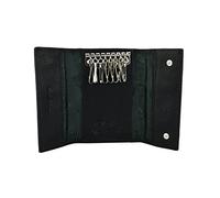 CM Conte Massimo Genuine Leather Key Holder Wallet for Men Women, 8 Key Hooks & Card Slots, Slim Key Organiser Case, Black