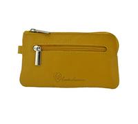 CM Conte Massimo Genuine Leather Key Holder, Zipped Key Case with Key Hooks for Men & Women, Coin Purse Wallet, Gift Box - Yellow