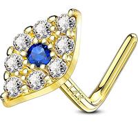 CM Crareesi Mania 14K Gold Nose Studs Gold Nose Ring 20Gauge EviL Eye 14ct Solid Gold Nose Stud L Shaped Nose Rings Prong Set Nose Piercing Jewellery, Random