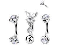 CM Crareesi Mania 16G Rook Earrings Pack,316L Surgical Steel Vertical Labret Stud Earrings, Dangle Eyebrow Rook Piercing Jewelry for Women, 3PCS Curved Barbells, Metal, cubic zirconia