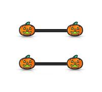 CM Crareesi Mania 2PCS Pumpkin Nipple Bars 16G Nipple Piercing Jewellery for Halloween Black Nipple Barbell Ring 316L Stainless Steel Nipple Piercings for Women Men