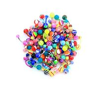 CM Crareesi Mania 50PCS Belly Bars Pack - Stainless Steel/Acrylic Navel Piercing Jewellery - Random Belly Button Bars 14G Banana Barbells