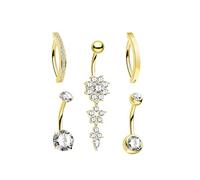 CM Crareesi Mania 5PCS Dangly Flower Belly Button Bars 14G 10mm Surgical Stainless Steel Navel Piercing Jewellery Silver Gold Clicker Belly Rings For Women