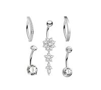 CM Crareesi Mania 5PCS Dangly Flower Belly Button Bars 14G 10mm Surgical Stainless Steel Navel Piercing Jewellery Silver Gold Clicker Belly Rings For Women