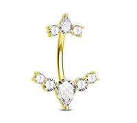 CM Crareesi Mania Belly Button Bars Gold Belly Bar 14G 316L Surgical Steel Navel Piercing Jewellery Curved Bananabells 10mm Belly Ring Clear CZ Navel Body Piercing Jewelry for Women