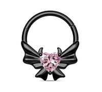 CM Crareesi Mania Black Bow Septum Piercing Jewellery Pink Heart CZ Helix Piercing Ring 10mm Daith Jewellery 316l Stainless Steel Cartilage Earrings Hoop Septum Clicker for Women Men