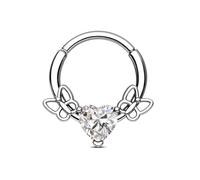CM Crareesi Mania Butterfly Daith Piercing Jewellery Silver 16G Septum Daith Ring 316L Stainless Steel Septum Piercing Jewellery Septum Clicker with Heart CZ 10mm