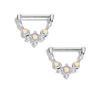 CM Crareesi Mania Celestial Moon Star Nipple Bars Nipple Piercing Jewellery | 14G 14mm Nipple Shields Piercing Jewellery Silver Gold 316L Stainless Steel AB Crystal Nipple Rings