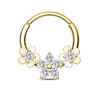 CM Crareesi Mania Daith Piercing Jewellery Gold Flowers Septum Ring 316l Stainless Steel 16G Helix Hoop Clear CZ Daith Clicker Ring 10mm Cartilage Earring Hoop Septum Piercing Jewelry for Women