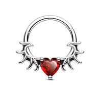 CM Crareesi Mania Daith Piercing Jewellery Gothic Helix Ring Demon Wings Septum Jewellery Red Heart CZ Cartilage Earring Ring 10mm Silver Surgical Steel Helix Hoop Clicker for Women Men
