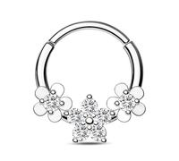 CM Crareesi Mania Daith Piercing Jewellery Silver Flowers Septum Ring 316l Stainless Steel 16G Helix Hoop Clear CZ Daith Clicker Ring 10mm Cartilage Earring Hoop Septum Piercing Jewelry for Women