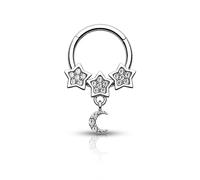 CM Crareesi Mania Dangle Star Septum Piercing Jewellery 16G Moon Septum Rings Clear CZ 316L Stainless Steel Daith Piercing Jewellery for Women Helix Daith Earring