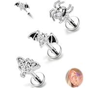 CM Crareesi Mania Death Moth Helix Stud Earrings 16G Cartilage Flat Back, 6mm, Metal, cubic zirconia