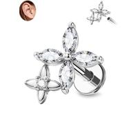 CM Crareesi Mania Double Flower Flat Back Stud Earring Helix Piercing Jewellery