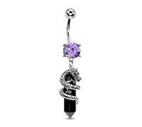 CM Crareesi Mania Dragon Belly Button Rings 14G Belly Rings Dangling Nature Stone Navel Piercing Jewelry Skull Belly Button Piercing Jewelry, Metal, cubic-zirconia