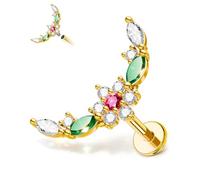 CM Crareesi Mania Flower Flat Back Stud Earrings Helix Labret Lip Piercing Jewellery Gold 316L Stainles Steel Cartilage Tragus Medusa Piercing Jewellery for Women Internally Threaded 16G 6mm