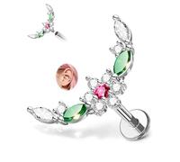 CM Crareesi Mania Flower Flat Back Stud Earrings Helix Labret Lip Piercing Jewellery Silver 316L Stainles Steel Cartilage Tragus Medusa Piercing Jewellery for Women Internally Threaded 16G 6mm