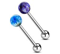 CM Crareesi Mania G23 Solid Titanium Tongue Bars 14G Amethyst Opal Tongue Piercing Jewellery Flower Hypoallergenic Acrylic Tongue Ring 16mm Cute Titanium Tongue Barbells for Women Men
