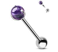 CM Crareesi Mania G23 Solid Titanium Tongue Bars 14G Amethyst Tongue Piercing Jewellery Internally Thread Tiger‘s-eye Acrylic Tongue Ring 16mm Cute Titanium Tongue Barbells for Women Men(Amethyst)