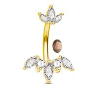 CM Crareesi Mania Gold Belly Button Bar 14G Navel Piercing Jewelry 316L Surgical Steel Belly Bar 10mm Navel Ring Curved Bananabell Barbell Body Piercing Jewellery Clear CZ for Women