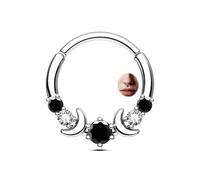 CM Crareesi Mania Moon Phase Septum Daith Helix Piercing Jewellery 316L Stainless Steel Septum Ring Silver Daith Helix Earrings Hoop with Black Crystal for Women Men