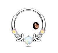 CM Crareesi Mania Moon Phase Septum Daith Helix Piercing Jewellery 316L Stainless Steel Septum Ring Silver Daith Helix Earrings Hoop with Opal for Women Men
