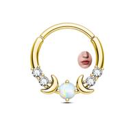 CM Crareesi Mania Moon Phase Septum Daith Helix Piercing Jewellery 316L Stainless Steel Septum Ring Gold Daith Helix Earrings Hoop with Opal for Women Men