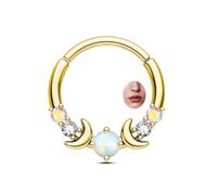 CM Crareesi Mania Moon Phase Septum Daith Helix Piercing Jewellery 316L Stainless Steel Septum Ring Gold Daith Helix Earrings Hoop with Opal for Women Men