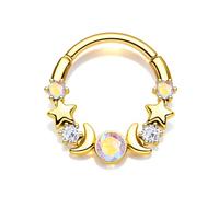 CM Crareesi Mania Moon Phase Septum Ring 16G Opal Septum Piercing Jewelry Star Daith Earrings 316L Stainless Steel Daith Piercing Hoop for Women, 16G/1.2mm, 8mm/10mm, Metal, cubic zirconia