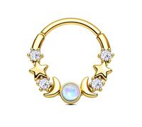 CM Crareesi Mania Moon Phase Septum Ring 16G Opal Septum Piercing Jewelry Star Daith Earrings 316L Stainless Steel Daith Piercing Hoop for Women, Metal, cubic zirconia
