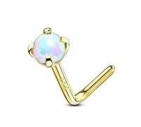 CM Crareesi Mania Nose Stud 14K Real Solid Yellow Gold Nose Studs 20 Gauge Prong Set Opal Nose Piercing Jewellery